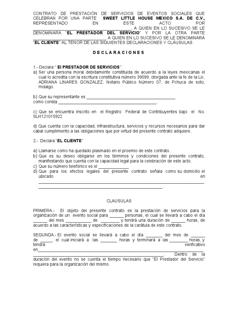 Contrato de Prestacion de Servicio de Eventos | PDF | Pagos | Gobierno
