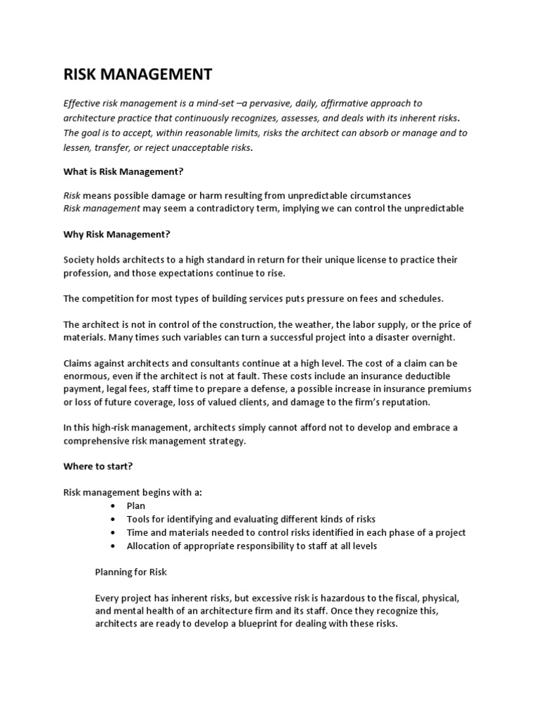 Risk Management Part 1 Pdf Risk Management Architect