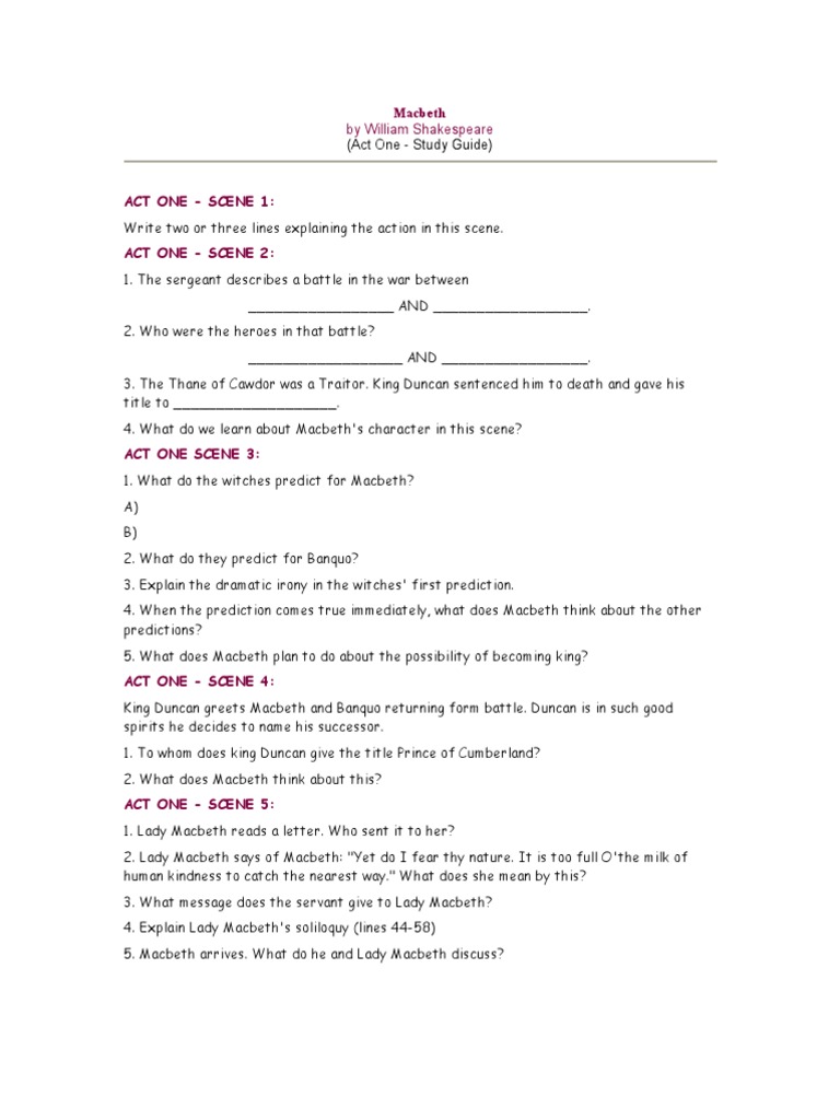 Macbeth Study Guide With Anwers 1233283811044672 2 | PDF | Macbeth |  Shakespearean Tragedies