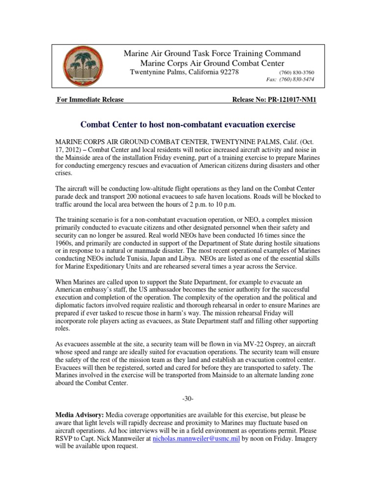 Non-Combatant Evacuation Exercise at MCAGCC | PDF | United States ...
