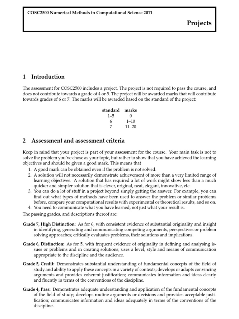 Projects Numerical Analysis Educational Assessment