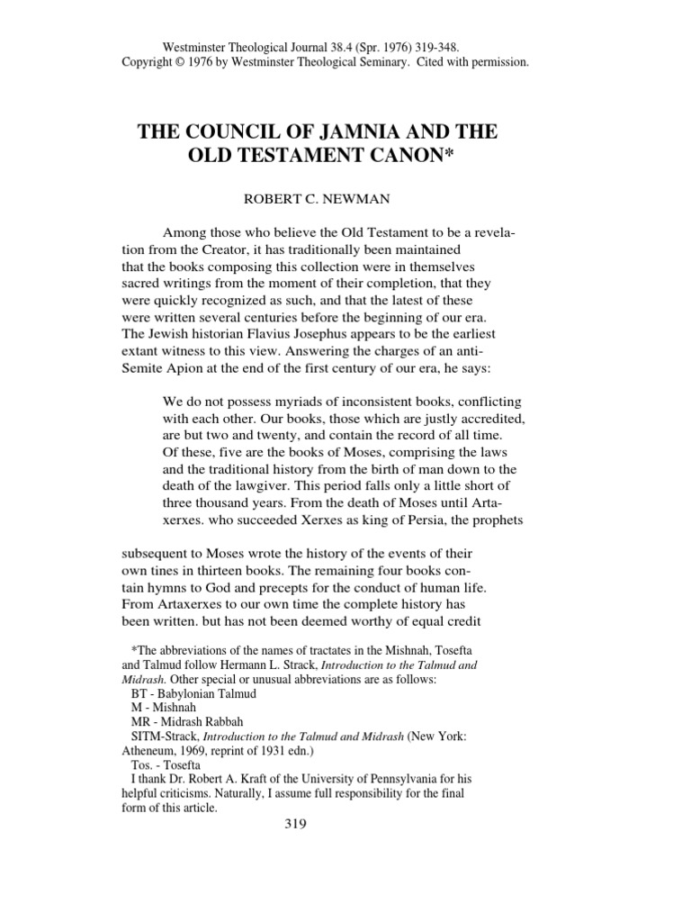 Council of Jamnia & OT Canon Robert Newman PDF Biblical Canon