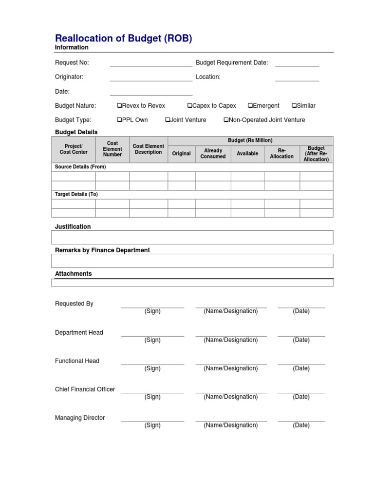 Budget Reallocation Request Form | PDF