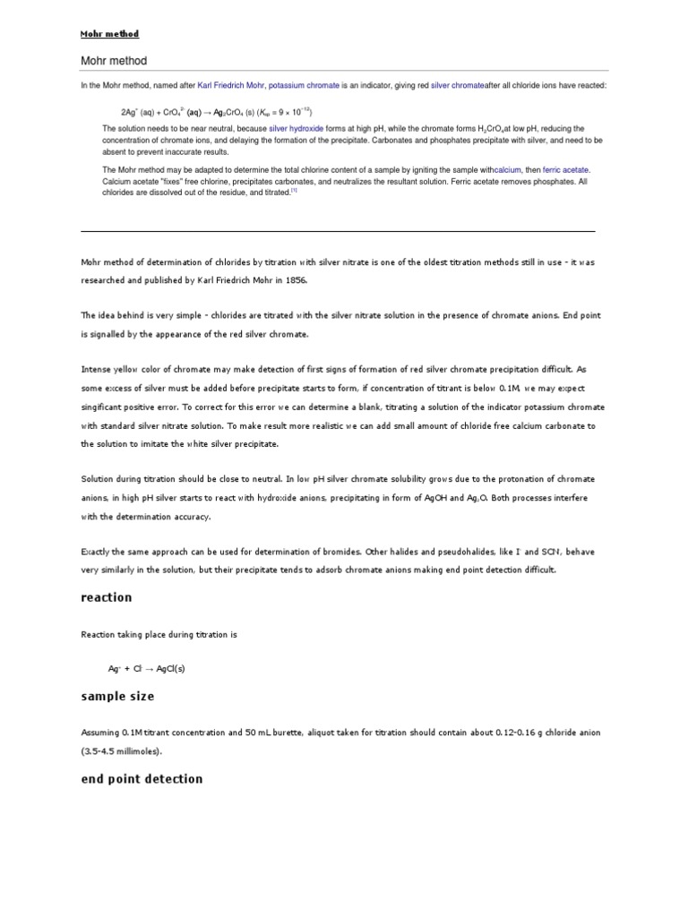 Mohr Method Chemistry Titration