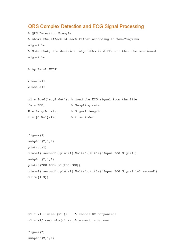 QRS Detection in ECG Signal Processing | PDF | Electrocardiography ...