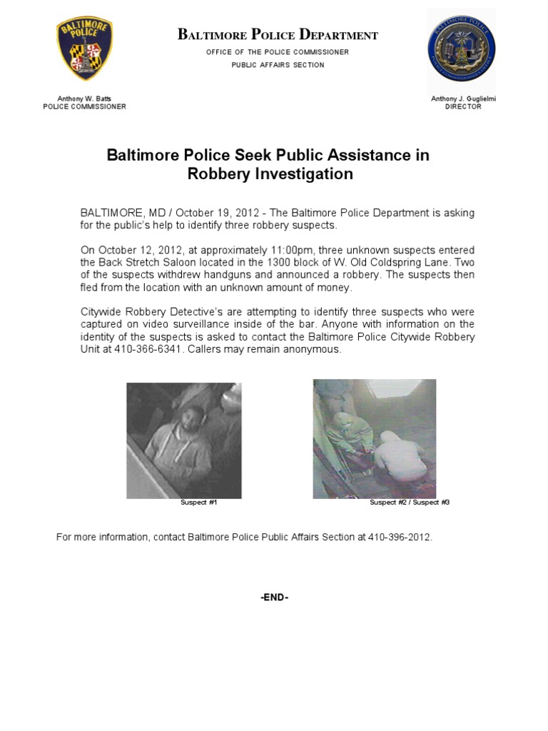 Baltimore Police Seek Help in Robbery Case | PDF