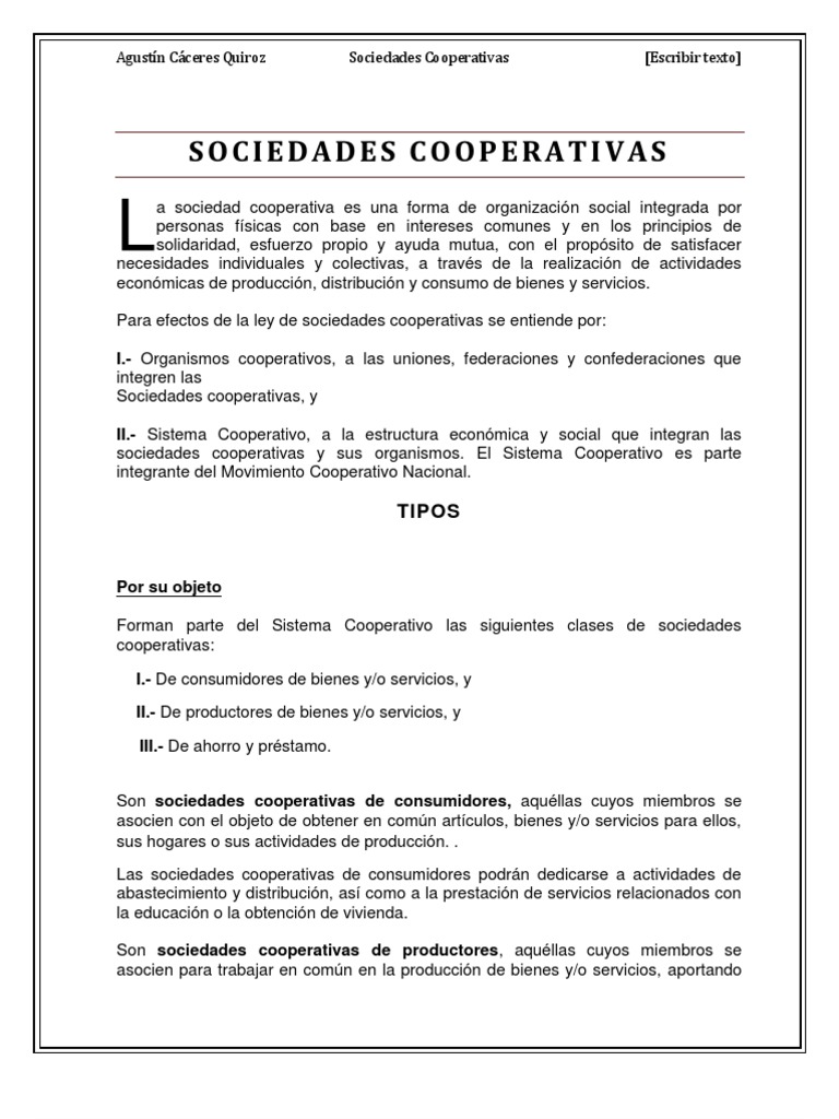 Tipos y Estructura de Sociedades Cooperativas | PDF | Cooperativa | Bienes
