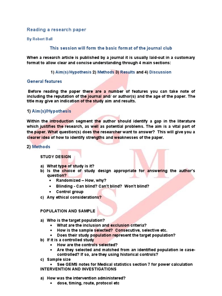 Reading A Research Paper | PDF | Clinical Trial | Research Methods