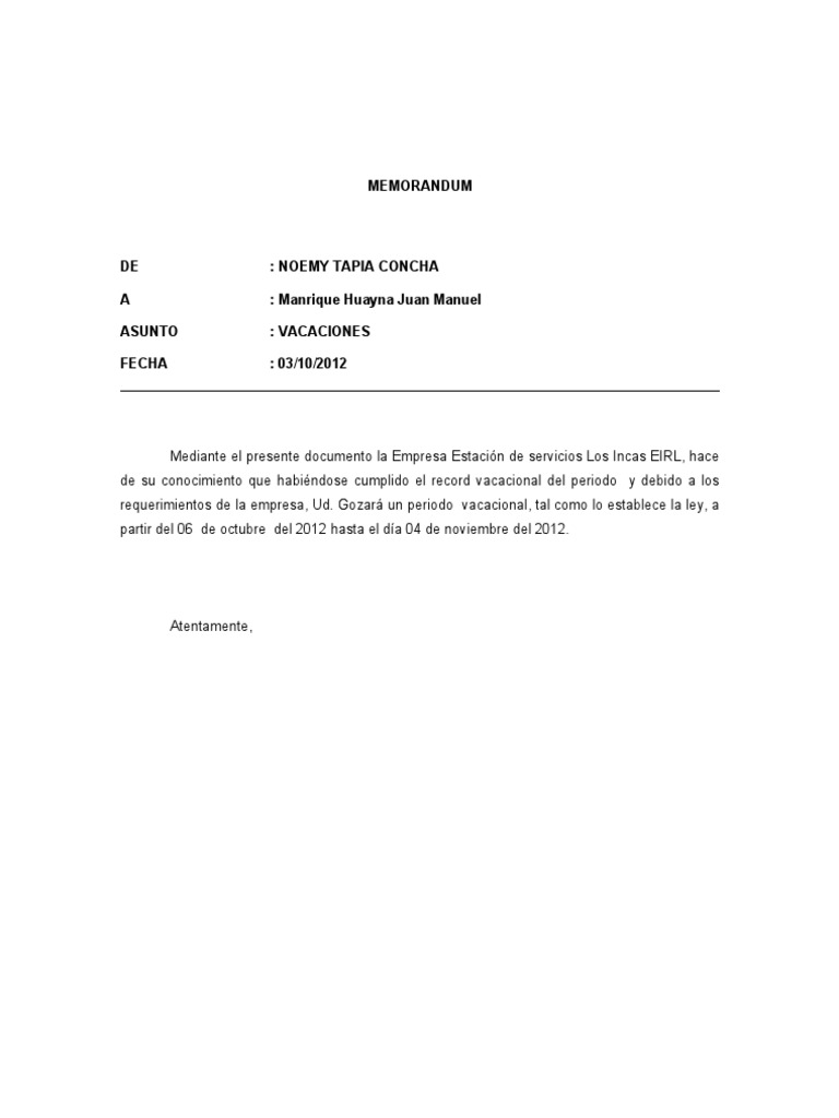 Memorandum Vacaciones Prueba