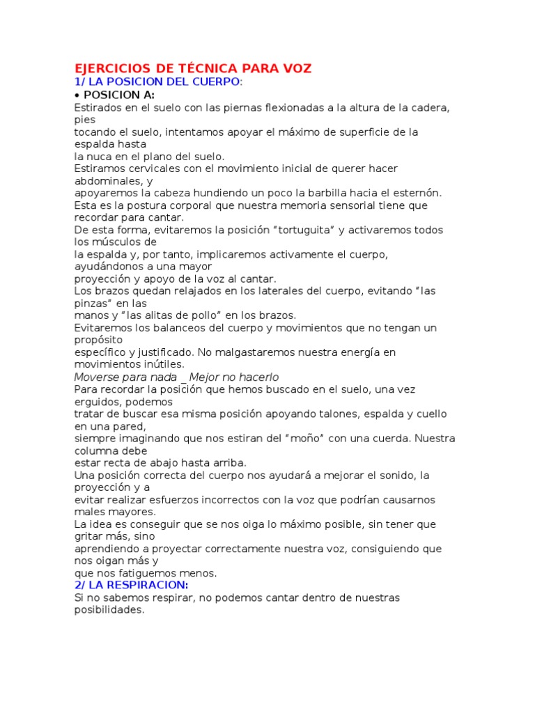 Ejercicios de Técnica para Voz | PDF