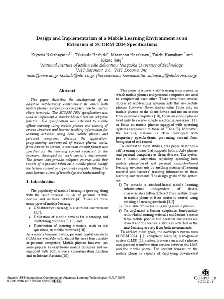 Design and Implementation of A Mobile Learning Environment As An | PDF ...