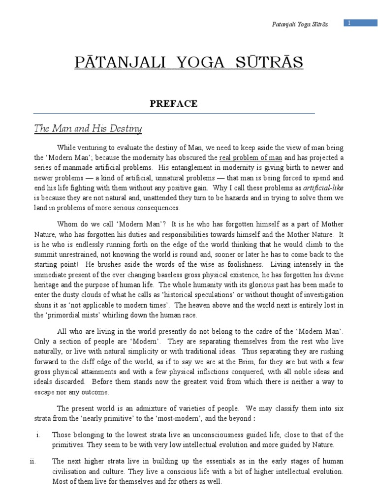 Patanjali Yoga Sutras Part 1 | Download Free PDF | Yoga | Spirituality