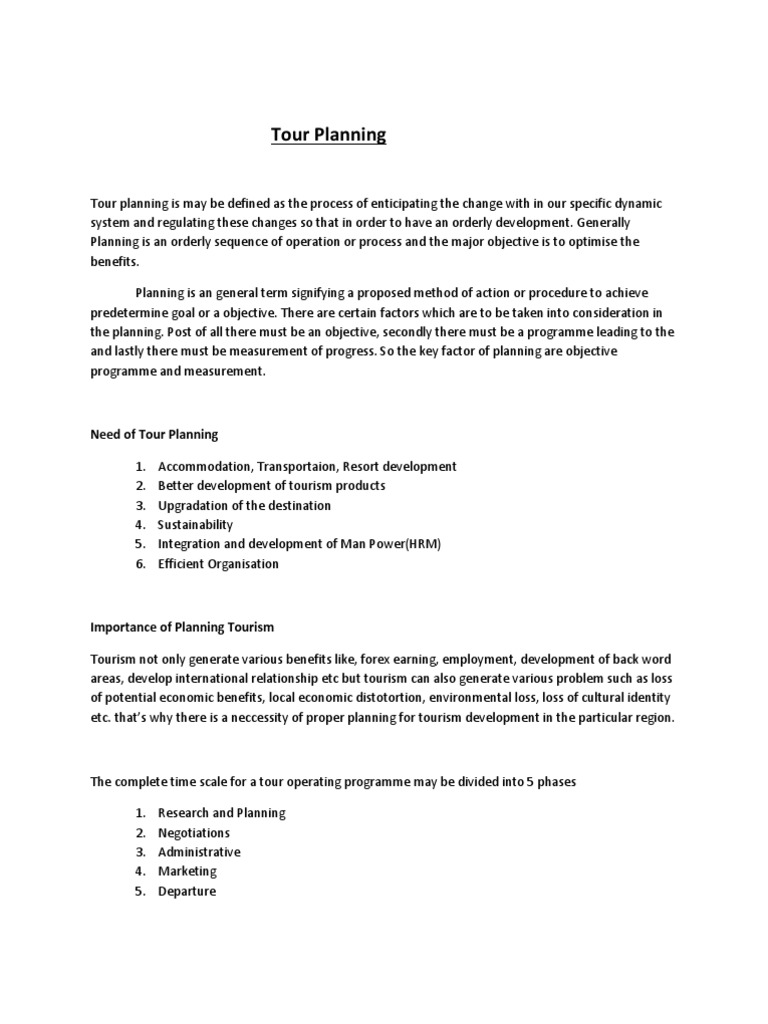 Tour Planning Pdf Tourism Sales