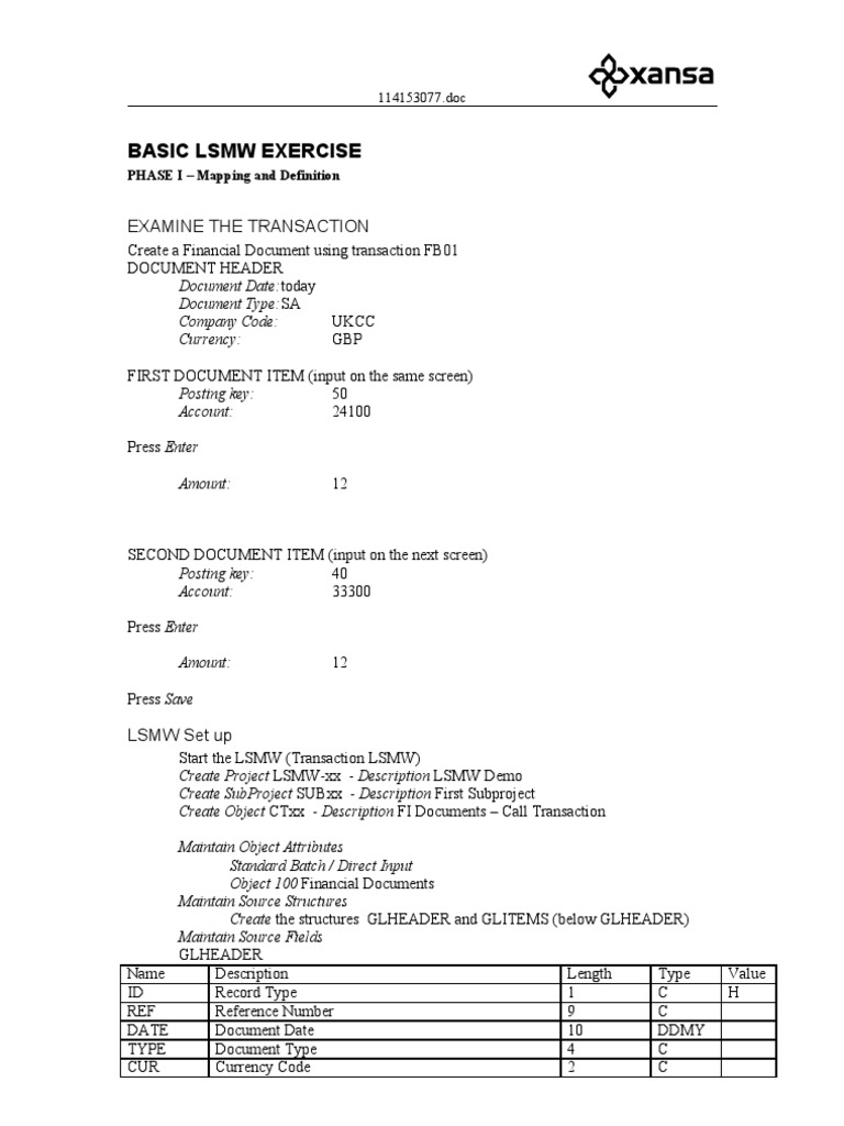 LSMW Exercises | PDF | C (Programming Language) | File Format