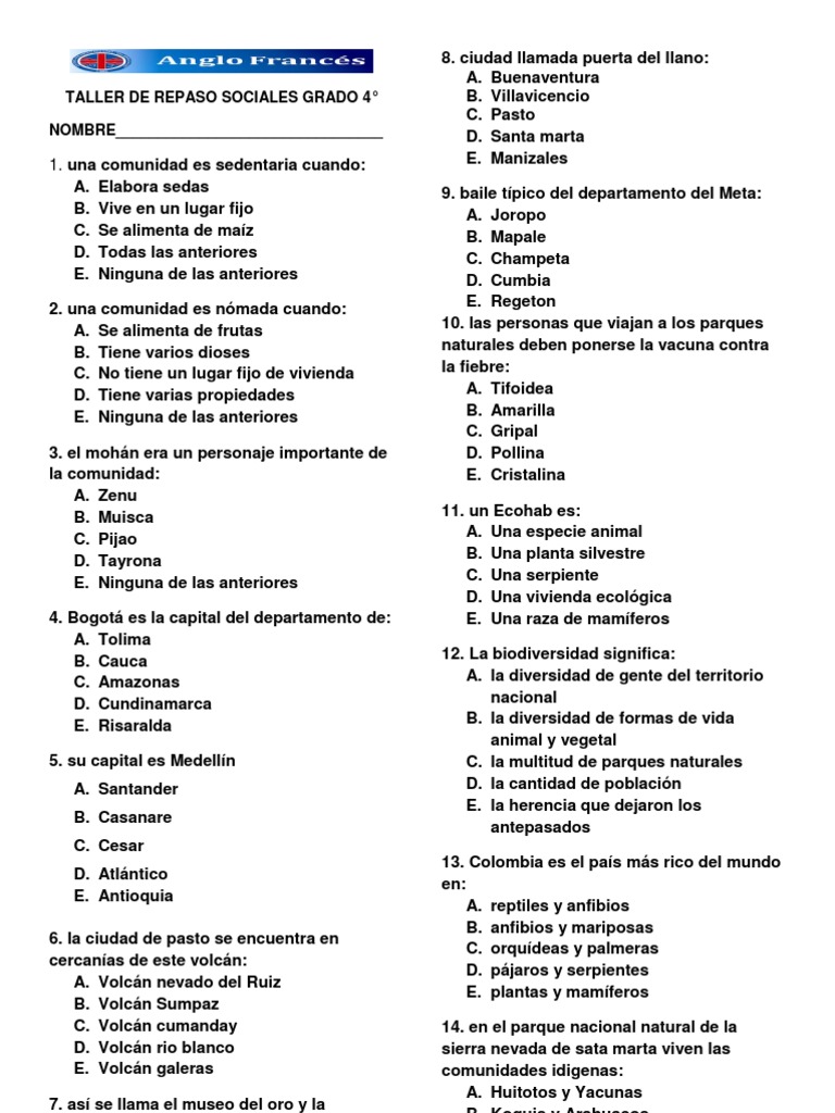Taller de Repaso Sociales Grado 4