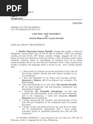 Sample of  Notarial Will