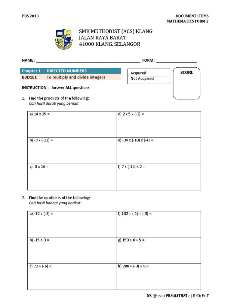PBS Maths F2 Bab1 - B3D1E1-T | PDF | Numbers | Arithmetic