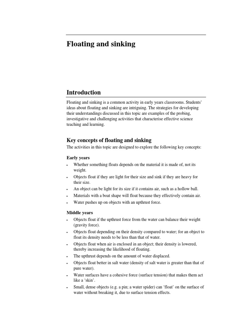 Key Concepts of Floating and Sinking PDF Buoyancy Density
