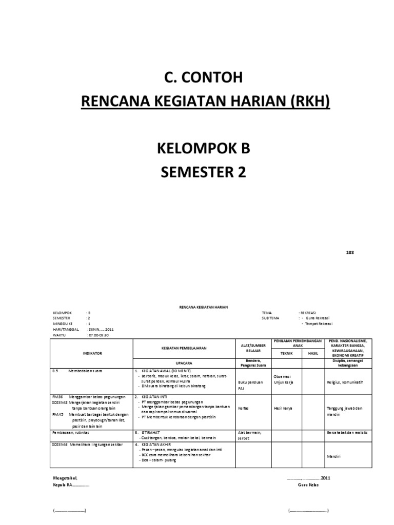 C Contoh Rencana Kegiatan Harian Rkh Kelompok B Semester