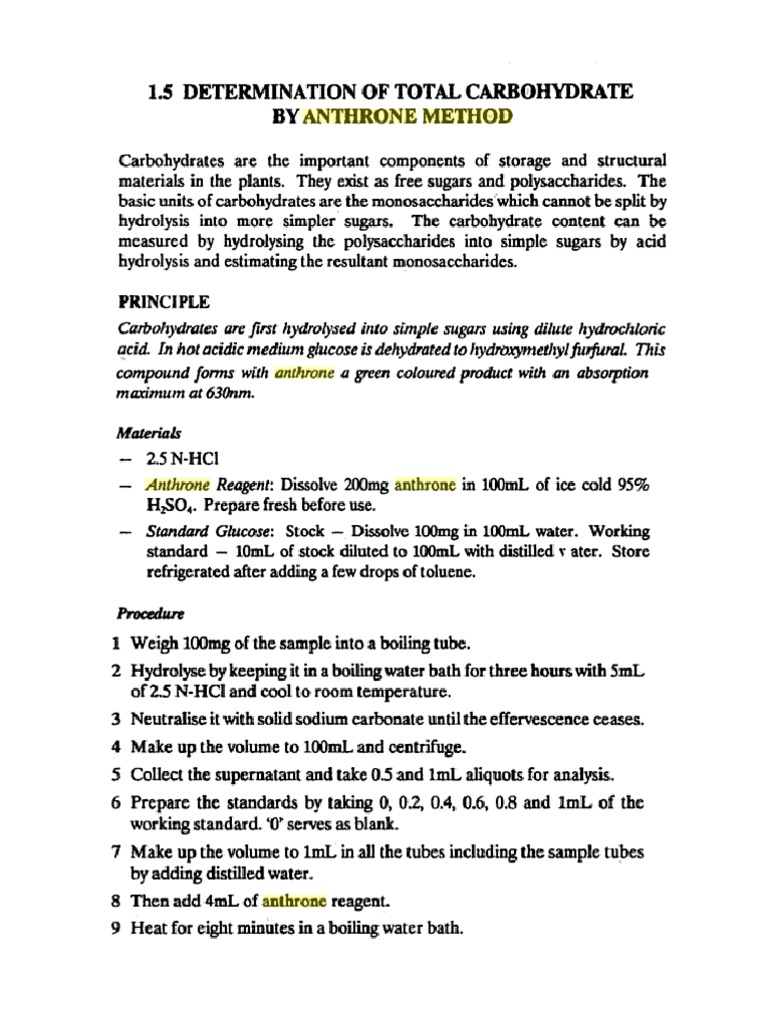 Anthrone Method | PDF | Foreign Language Studies