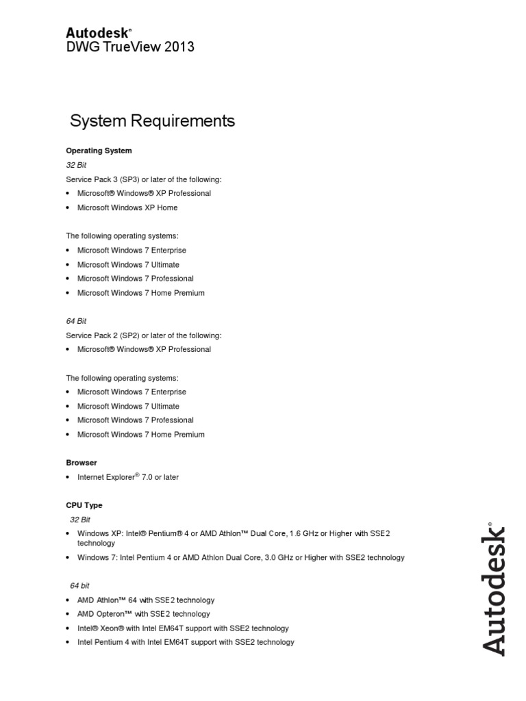DWG Trueview System Requirements | PDF | Windows 7 | Auto Cad