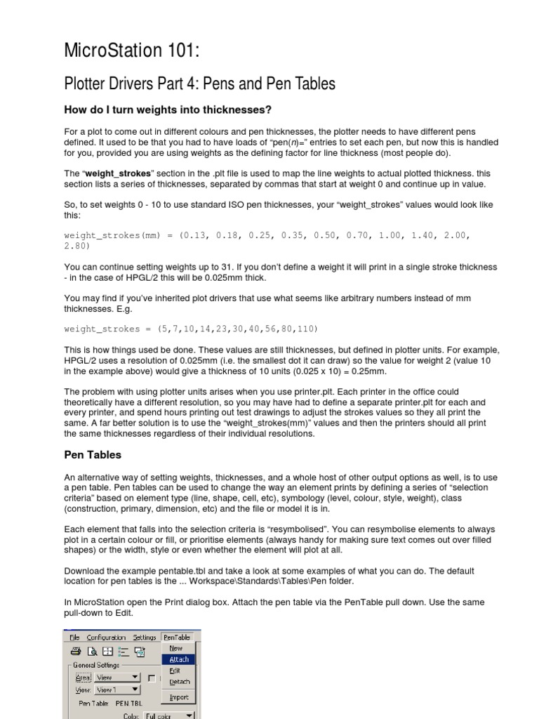 Microstation 101 Plotter Drivers Part 4 Pens and Pen Tables PDF