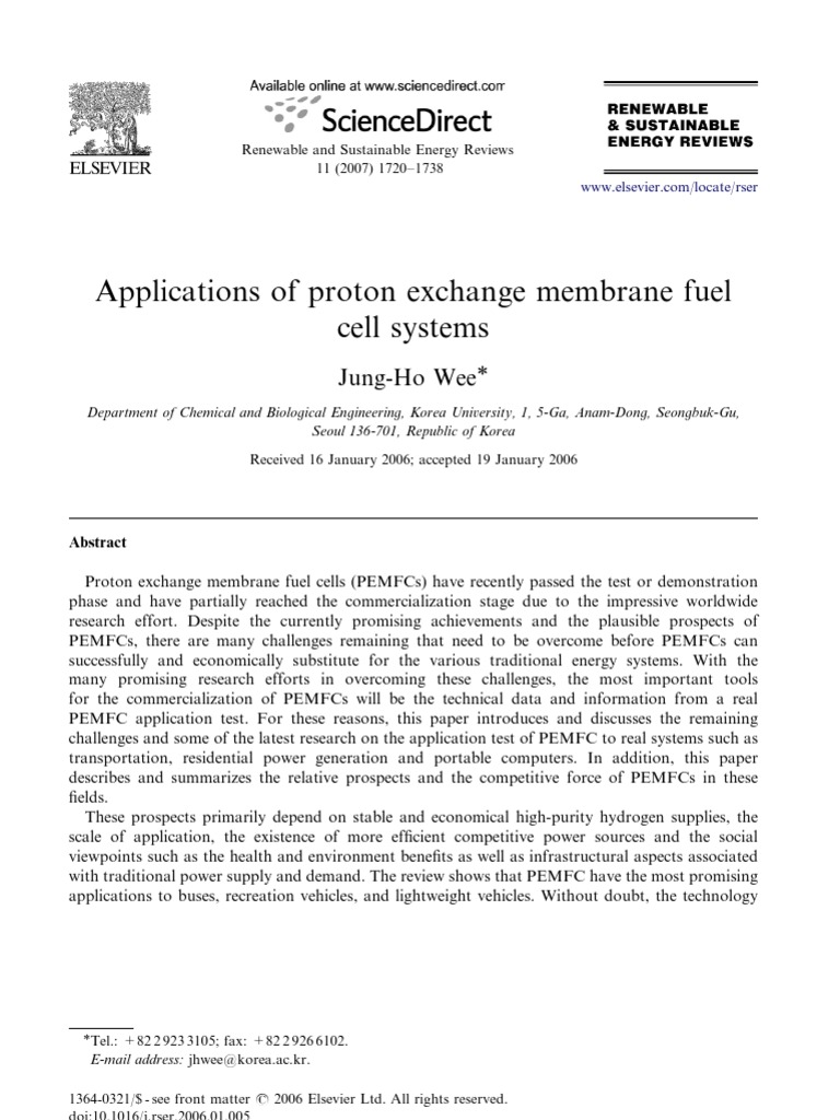 19 Applications of Proton Exchange Membrane Fuel Cell Systems | PDF