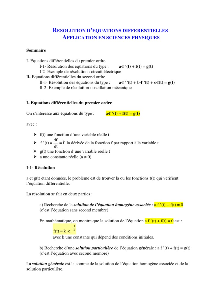 Résolution des Équations Différentielles | PDF | Équations ...