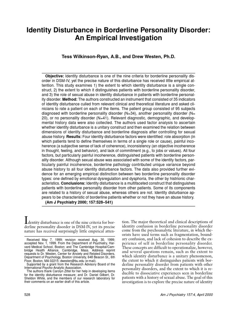 Identity Disturbance in Borderline Personality Disorder | PDF ...