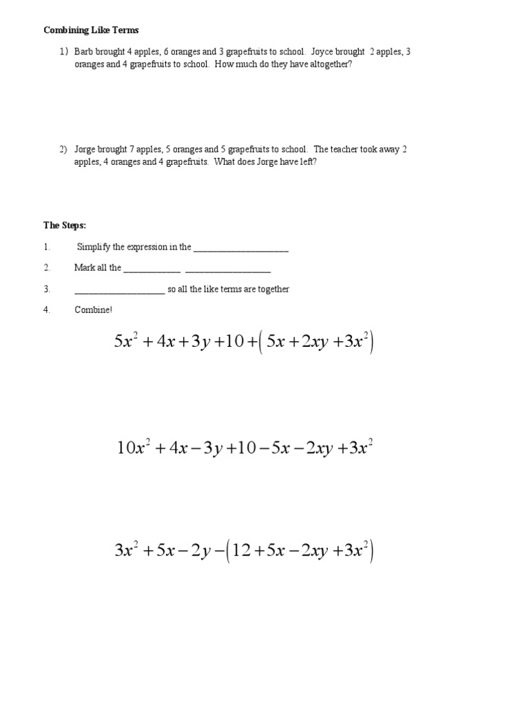 C0 Combining Like Terms | PDF, image size:768x1024