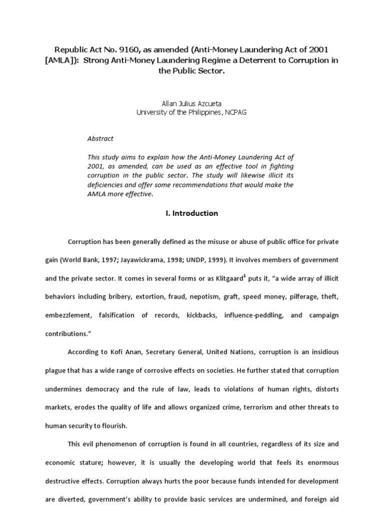 Republic Act No. 9160, As Amended (Anti-Money Laundering Act of 2001 ...