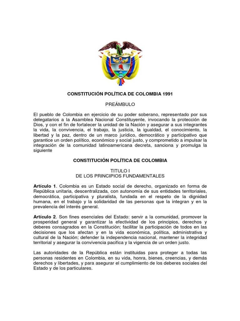 Constitución Política de Colombia 1991 | PDF | Derecho laboral ...