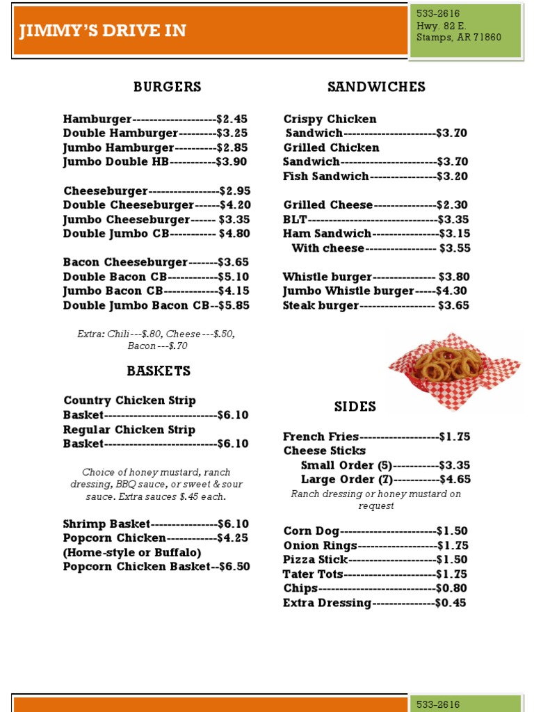 Jimmy's Drive-In Menu - Stamps, AR | PDF