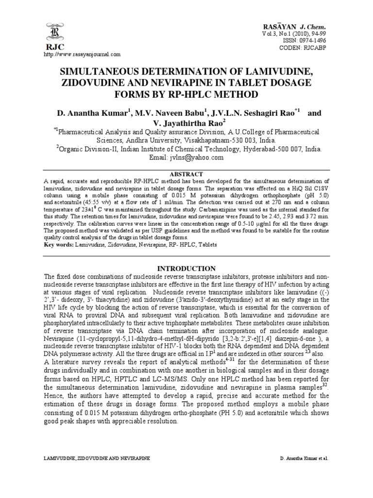 330 Simultaneous Determination of Lamivudine Zidovudine and Nevirapine