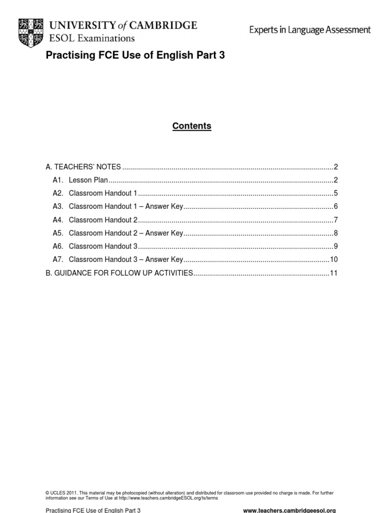 Use Of English Part 3 Fce