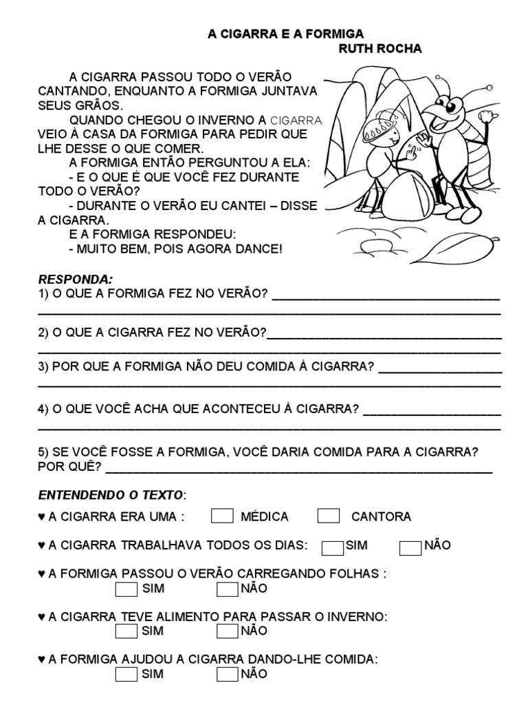 A Cigarra e A Formiga, Texto e Interpretação | PDF