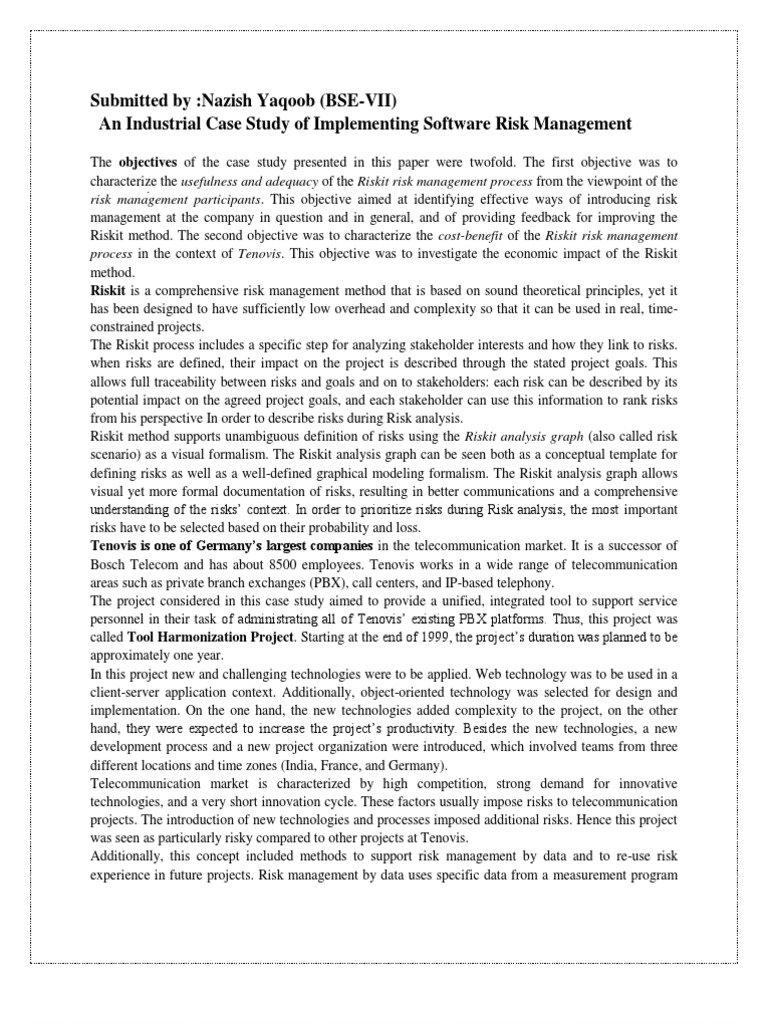 risk management case study | Risk Management | Risk