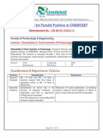 Recruitment For Faculty Position at CHARUSAT: Qualification & Experience Criteria