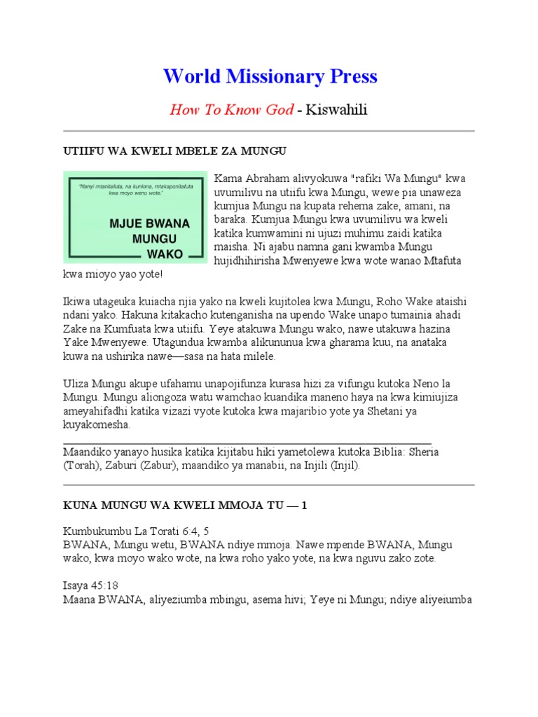 Swahili Bible How To Know God PDF
