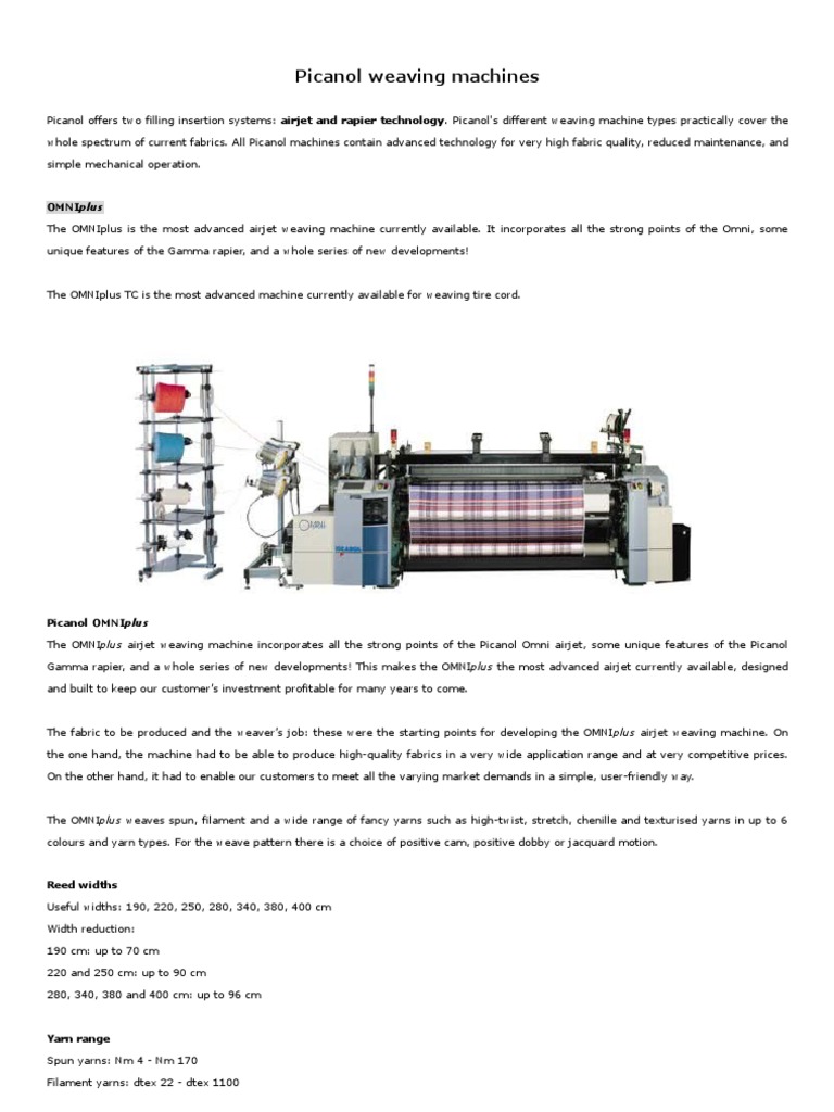Picanol WVMC | PDF | Weaving | Yarn