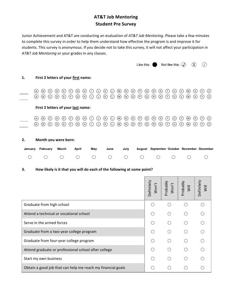 Att JM Student Pre Survey Final | PDF | College | Sharing