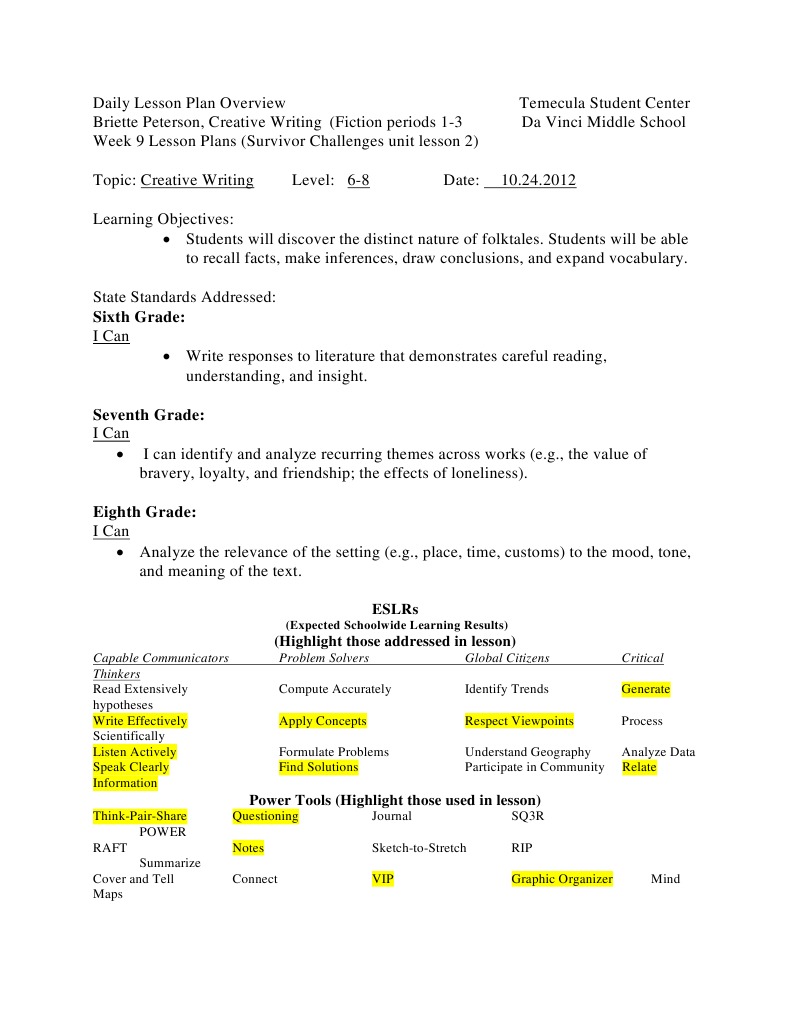 Creative Writing Lesson Plan: Folktales | PDF | Folklore | Lesson Plan