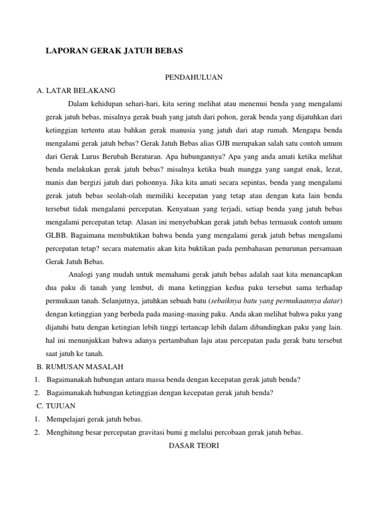 Laporan Gerak Jatuh Bebas