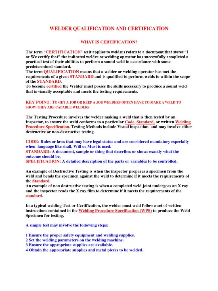 Welders Qualification Certification Welding