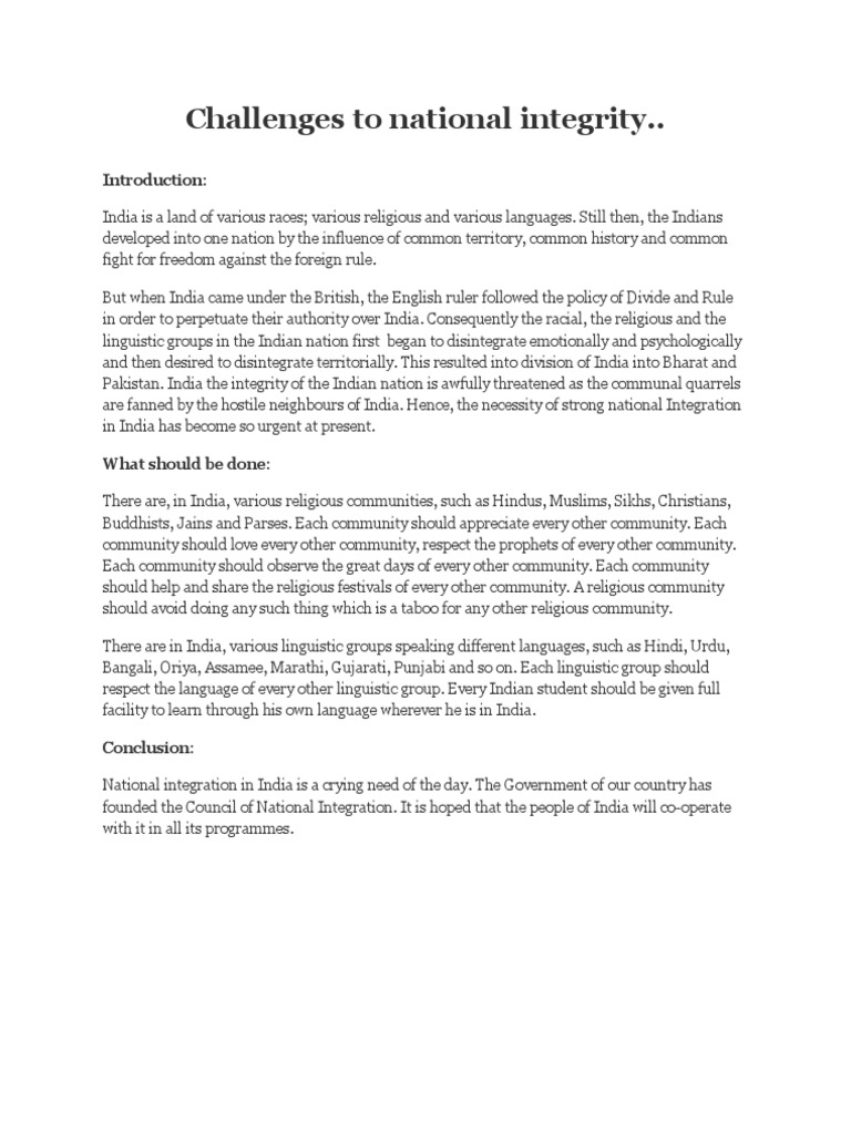 Challenges To National Integrity | PDF | Caste | Multiculturalism