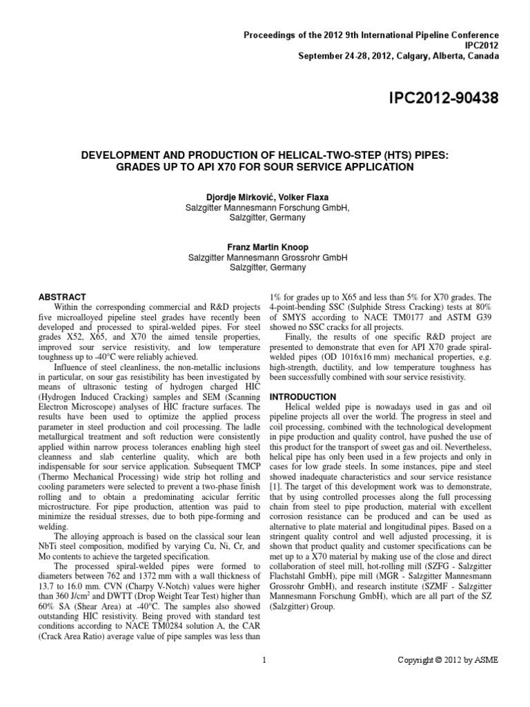 Development and Production of HelicalTwoStep (HTS) Pipes Grades Up