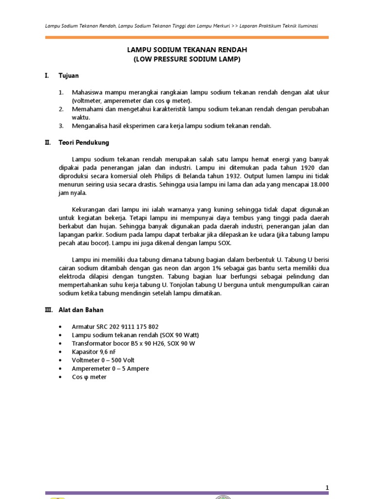 Laporan Praktikum Teknik Iluminasi Lampu Sodium Dan Merkuri