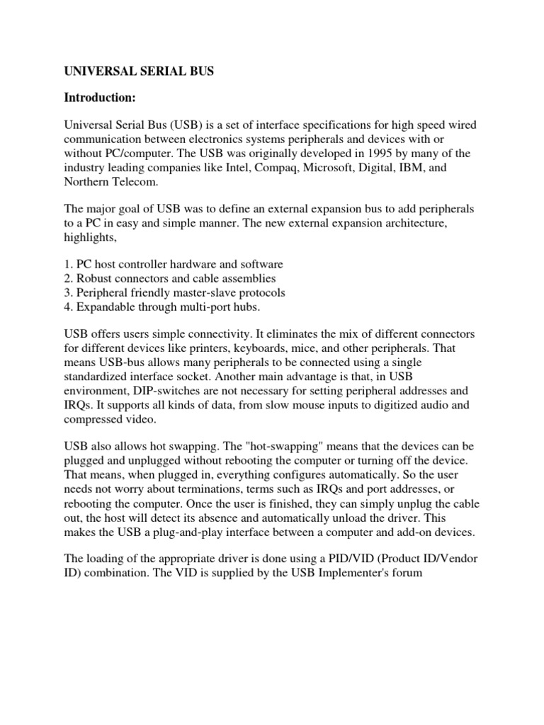 Overview of Universal Serial Bus (USB) | PDF | Usb | Electrical Connector
