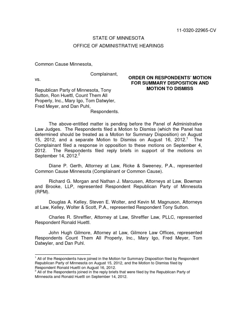 Order On Respondents' Motion For Summary Disposition and Motion To