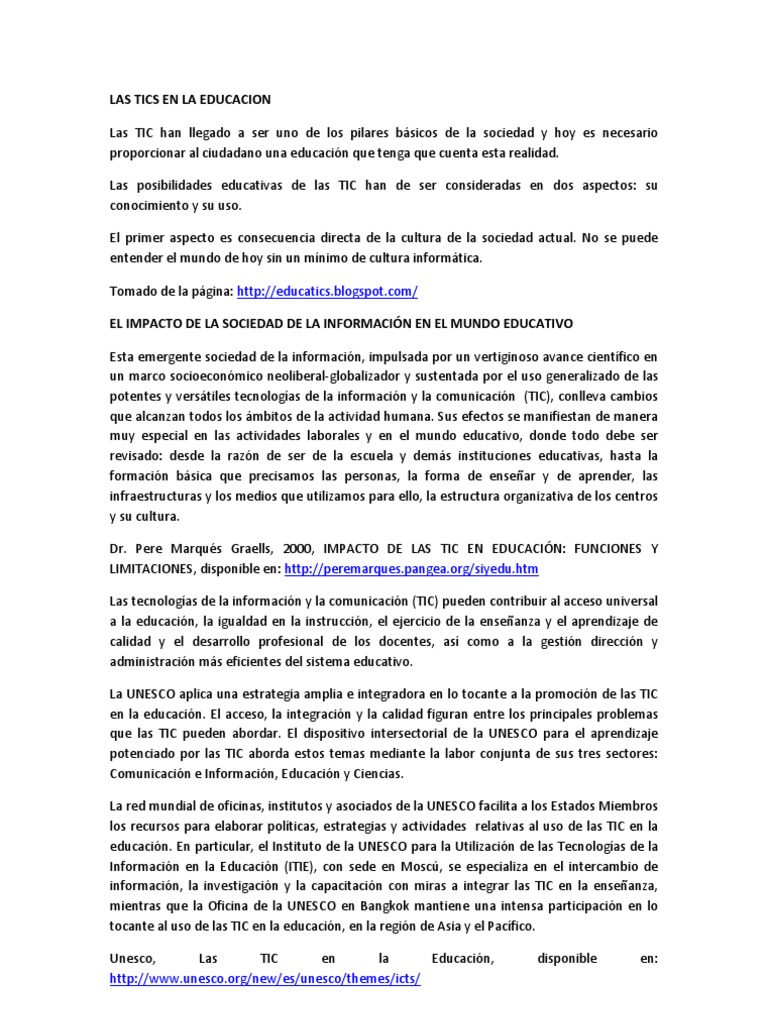 Impacto de las TIC en la Educación | PDF | Tecnología de información y ...